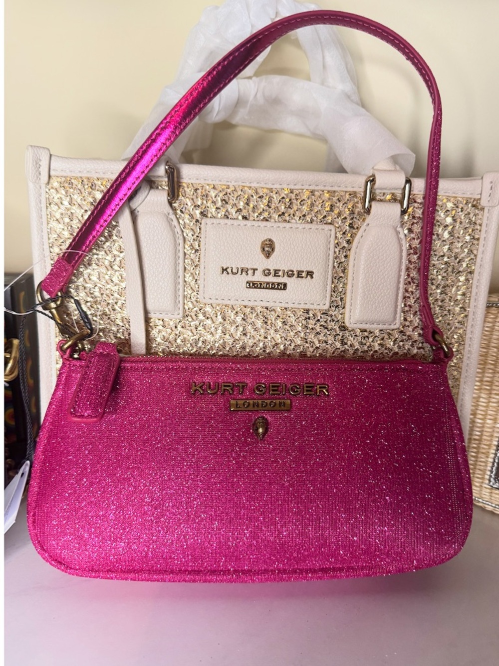 Kurt Geiger Pink Glitter Mini Shoulder Bag NWT